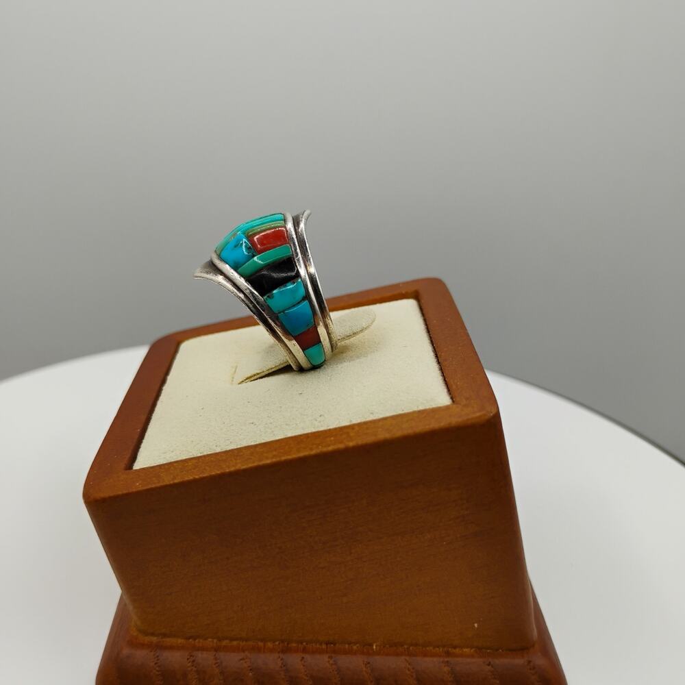 Native American Hopi Turquoise Inlay Ring Size 6.25 - Picture 5 of 8